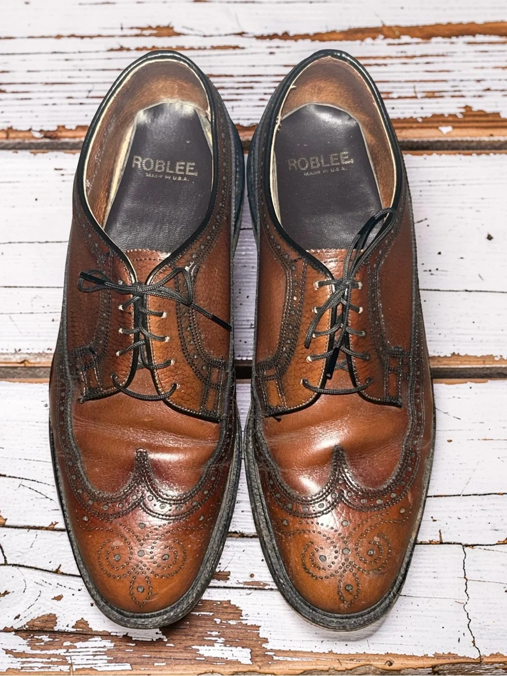 Vintage Roblee Brown Leather Wingtip Lace-Up Oxford Dress Shoes Size 10 D